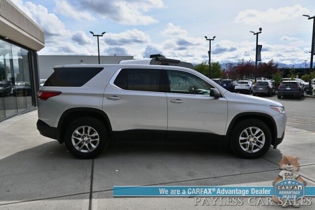 2021 Chevrolet Traverse LS / AWD / 3.6L V6 / Power Locks, Windows & Mirrors / Premium Cloth Seats / Apple CarPlay & Android Auto / Cruise Control / 3rd Row / Seats 8 / 25 MPG / Aluminum Wheels / Back Up Cam / Block Heate Anchorage AK