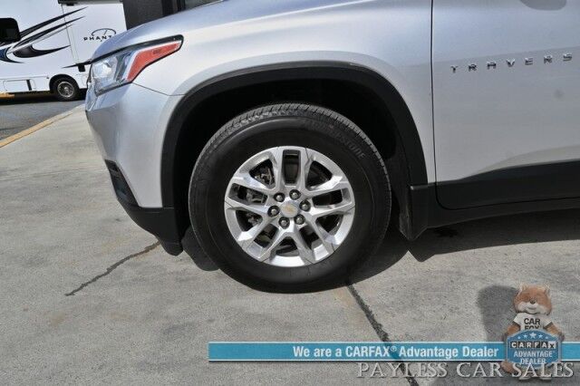 2021 Chevrolet Traverse LS / AWD / 3.6L V6 / Power Locks, Windows & Mirrors / Premium Cloth Seats / Apple CarPlay & Android Auto / Cruise Control / 3rd Row / Seats 8 / 25 MPG / Aluminum Wheels / Back Up Cam / Block Heate Anchorage AK