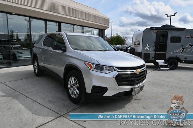2021 Chevrolet Traverse LS / AWD / 3.6L V6 / Power Locks, Windows & Mirrors / Premium Cloth Seats / Apple CarPlay & Android Auto / Cruise Control / 3rd Row / Seats 8 / 25 MPG / Aluminum Wheels / Back Up Cam / Block Heate Anchorage AK