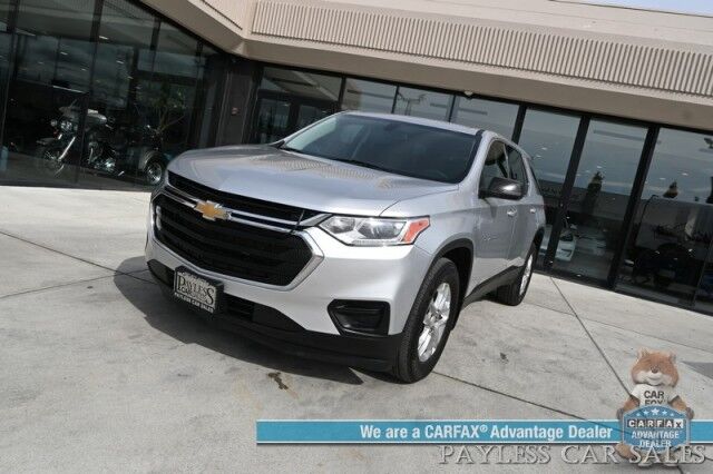 2021 Chevrolet Traverse LS / AWD / 3.6L V6 / Power Locks, Windows & Mirrors / Premium Cloth Seats / Apple CarPlay & Android Auto / Cruise Control / 3rd Row / Seats 8 / 25 MPG / Aluminum Wheels / Back Up Cam / Block Heate Anchorage AK