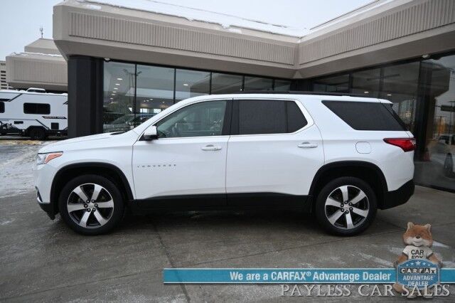 2021 Chevrolet Traverse LT / Premium Pkg / AWD / 3.6L V6 / Auto Start / Power & Heated Leather Seats / Navigation / Dual Sunroof / Bose Speakers / Blind Spot Alert / Apple CarPlay & Android Auto / 360 Camera / 3rd Row / Seats 7 / Power Liftgate