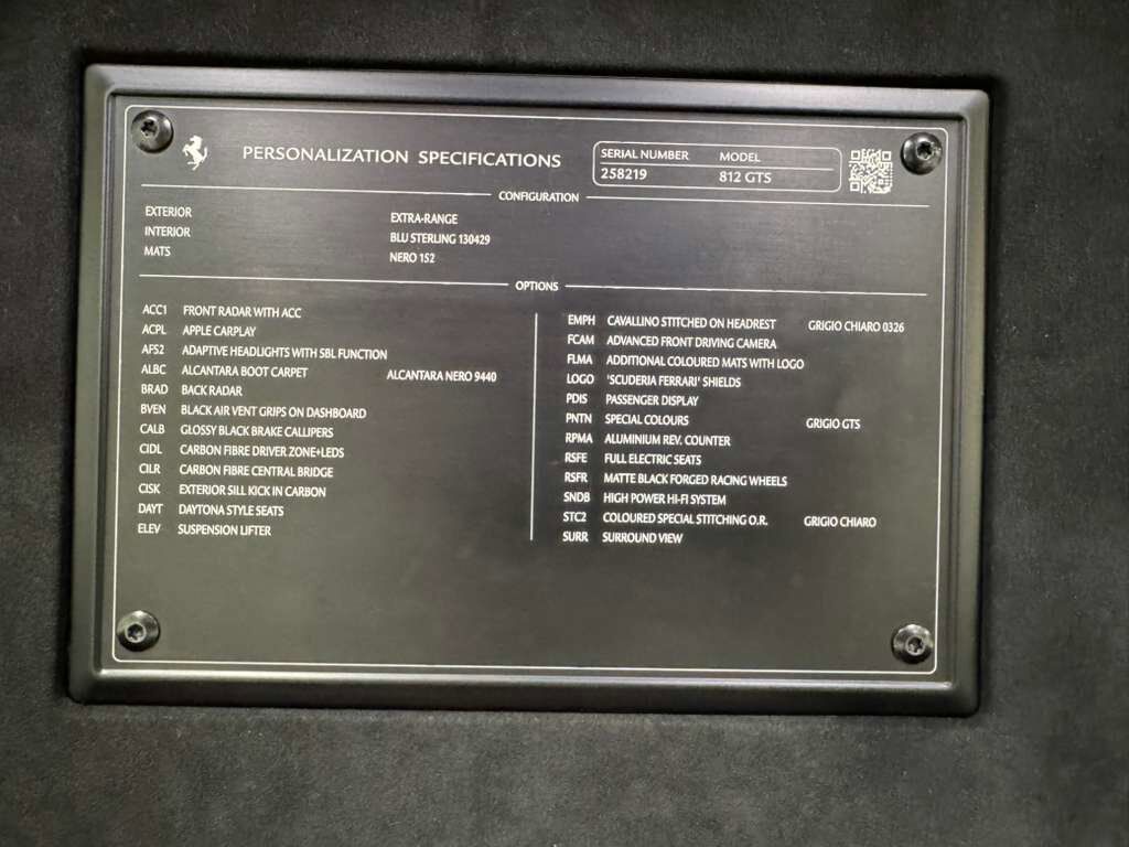 2021 Ferrari 812 GTS Grigio GTS paint,Blu Sterling interior,front lifter,JBL audio,surround view,carbon galore AND MORE!! Fort Lauderdale FL