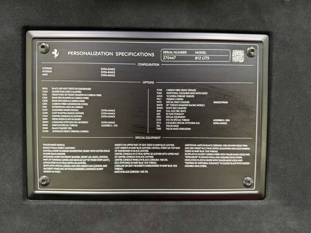 2021 Ferrari 812 GTS TAILOR MADE! Inspirazioni Collection, 1 of 1 spec, Extra-Range paint/interior AND MUCH MUCH MORE!! Fort Lauderdale FL