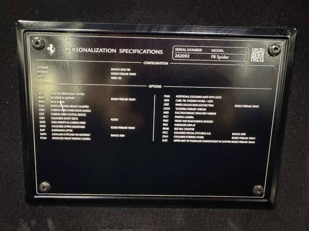 2021 Ferrari F8 Spider Bianco Avus paint, Rosso Ferrari interior, passenger display, adaptive frontlight system AND MORE!!! Fort Lauderdale FL