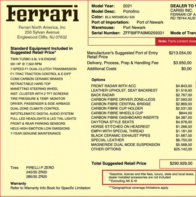 2021 Ferrari Portofino ($290,929 MSRP!!) *SPECIAL ORDERED MANDARIN ORANGE INTERIOR* *ONLY 4600 MILES* *$73,925 IN FACTORY OPTIONS!* San Diego CA
