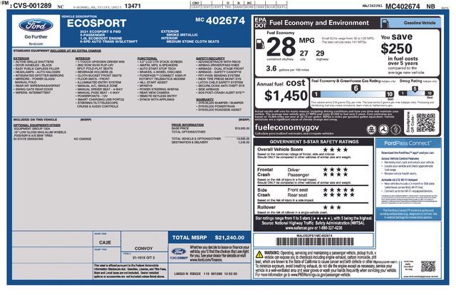 2021 Ford EcoSport S Raleigh NC