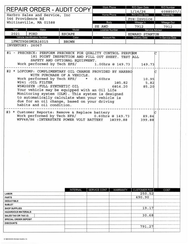 2021 Ford Escape SE - 1 OWNER - ORIGINAL MILES Webster MA