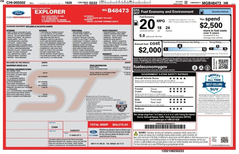 2021 Ford Explorer ST - FULLY LOADED - $59K MSRP Webster MA