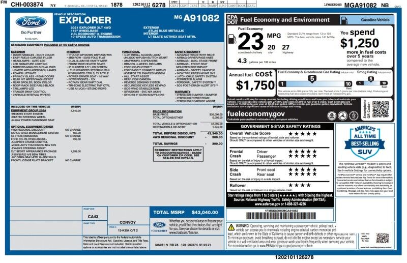 2021 Ford Explorer XLT - LEATHER - CO-PILOT360 - SPORT APPEARANCE Webster MA