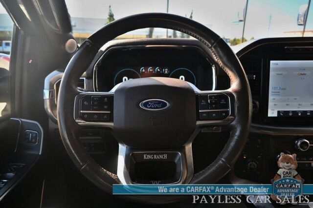 2021 Ford F-150 King Ranch / 4X4 / AutoStart / FX4 Off-Road Pkg / Heated & Cooled Leather Seats / Heated Steering Wheel / Panoramic Sunroof / NAV / 360 CAM / B&O Speakers / Lane Departure & Blind Spot / Tow Pkg / 1-Owner Anchorage AK