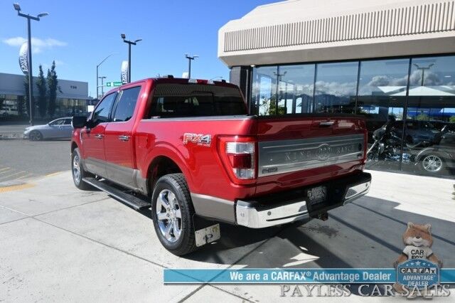2021 Ford F-150 King Ranch / 4X4 / AutoStart / FX4 Off-Road Pkg / Heated & Cooled Leather Seats / Heated Steering Wheel / Panoramic Sunroof / NAV / 360 CAM / B&O Speakers / Lane Departure & Blind Spot / Tow Pkg / 1-Owner Anchorage AK