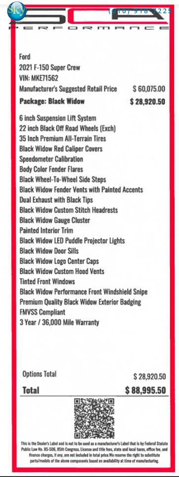 2021 Ford F-150 SuperCrew 4WD XLT SCA PERFORMANCE BLACK WIDOW