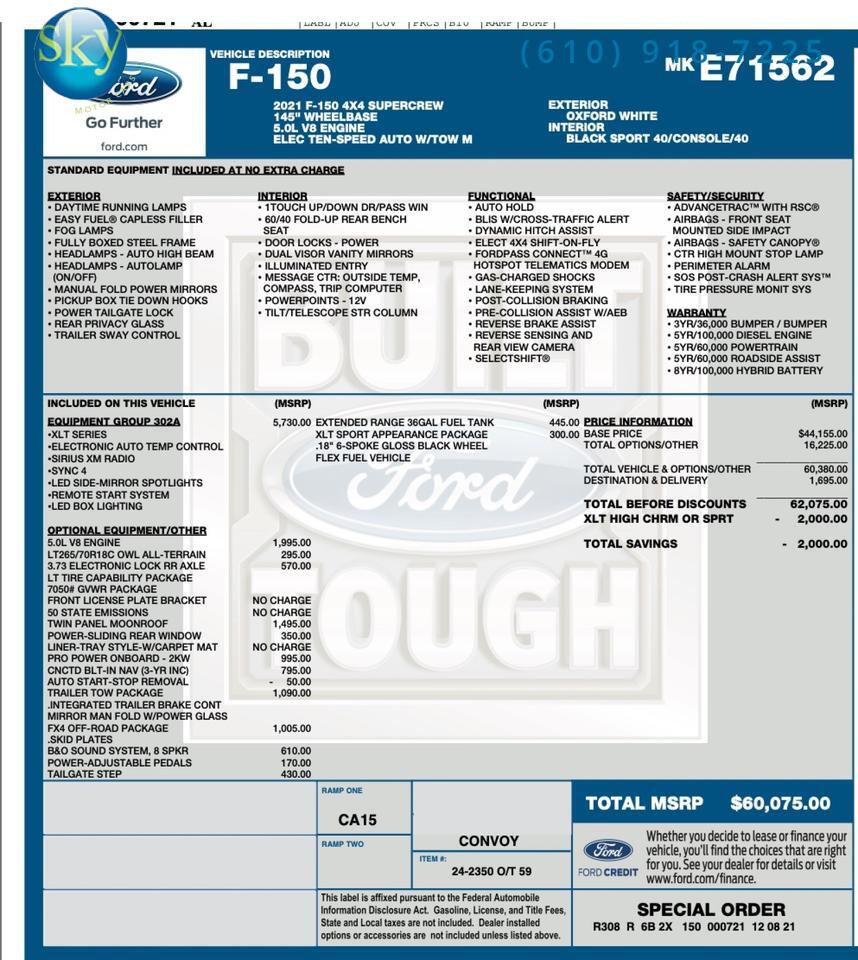 2021 Ford F-150 SuperCrew 4WD XLT SCA PERFORMANCE BLACK WIDOW