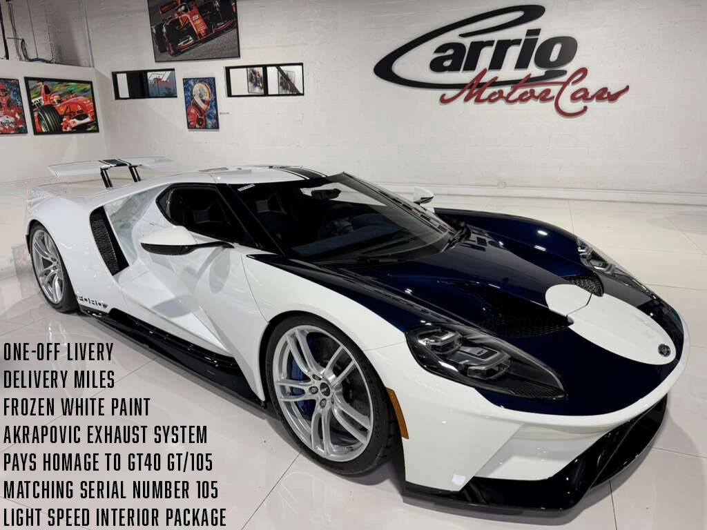 2021 Ford GT DELIVERY MILES! one-off livery,Frozen White paint, pays homage to GT40 GT/105, Lightspeed Package