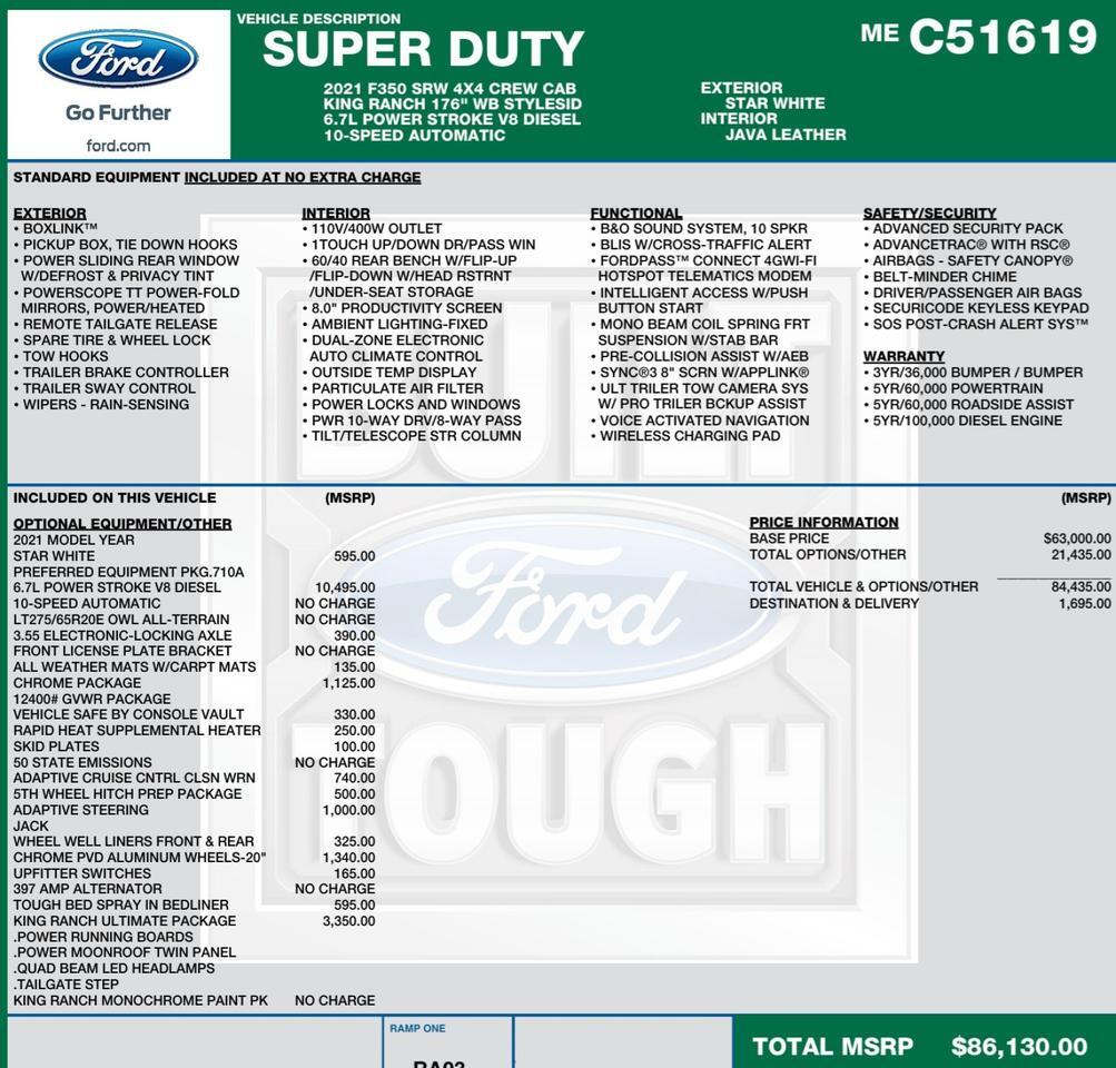 2021 Ford Super Duty F-350 King Ranch 4X4 / Ultimate Package / Adaptive Steering! Lincolnton NC