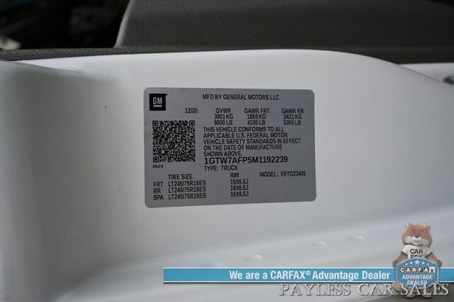 2021 GMC Savana Cargo Van / Chrome Appearance & Cold Climate Pkg / 4.3L V6 / Bulkhead / Power Locks, Windows & Mirrors / Aux Input / Air Conditioning / Cruise Control / Running Boards / 1-Owner Anchorage AK