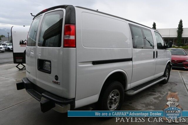 2021 GMC Savana Cargo Van / Chrome Appearance & Cold Climate Pkg / 4.3L V6 / Bulkhead / Power Locks, Windows & Mirrors / Aux Input / Air Conditioning / Cruise Control / Running Boards / 1-Owner Anchorage AK