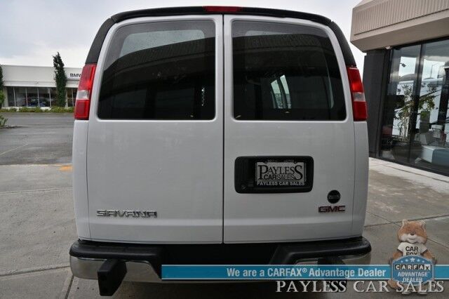 2021 GMC Savana Cargo Van / Chrome Appearance & Cold Climate Pkg / 4.3L V6 / Bulkhead / Power Locks, Windows & Mirrors / Aux Input / Air Conditioning / Cruise Control / Running Boards / 1-Owner Anchorage AK