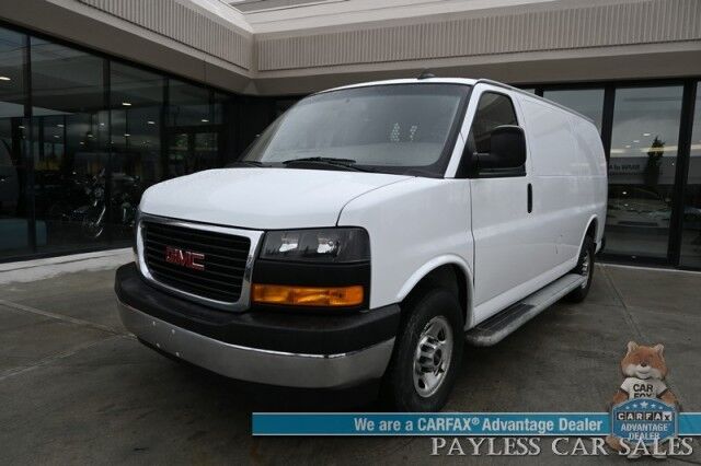 2021 GMC Savana Cargo Van / Chrome Appearance & Cold Climate Pkg / 4.3L V6 / Bulkhead / Power Locks, Windows & Mirrors / Aux Input / Air Conditioning / Cruise Control / Running Boards / 1-Owner Anchorage AK
