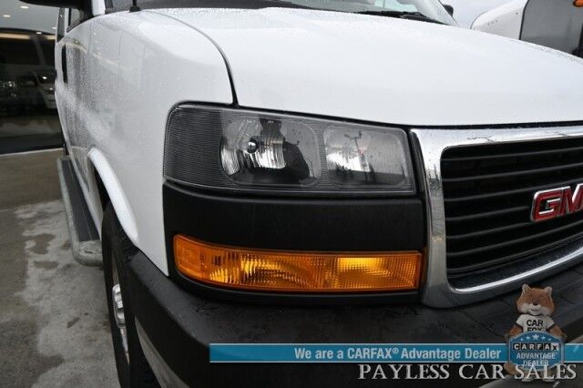 2021 GMC Savana Cargo Van / Chrome Appearance & Cold Climate Pkg / 4.3L V6 / Bulkhead / Power Locks, Windows & Mirrors / Aux Input / Air Conditioning / Cruise Control / Running Boards / 1-Owner Anchorage AK