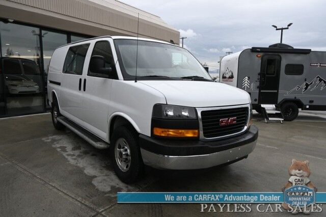 2021 GMC Savana Cargo Van / Chrome Appearance & Cold Climate Pkg / 4.3L V6 / Bulkhead / Power Locks, Windows & Mirrors / Aux Input / Air Conditioning / Cruise Control / Running Boards / 1-Owner Anchorage AK