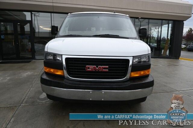 2021 GMC Savana Cargo Van / Chrome Appearance & Cold Climate Pkg / 4.3L V6 / Bulkhead / Power Locks, Windows & Mirrors / Aux Input / Air Conditioning / Cruise Control / Running Boards / 1-Owner Anchorage AK