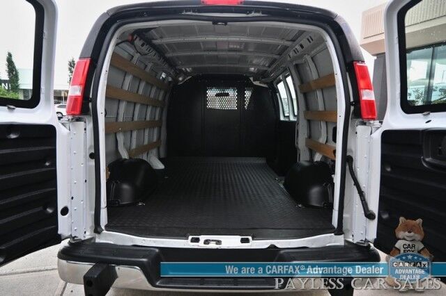 2021 GMC Savana Cargo Van / Chrome Appearance & Cold Climate Pkg / 4.3L V6 / Bulkhead / Power Locks, Windows & Mirrors / Aux Input / Air Conditioning / Cruise Control / Running Boards / 1-Owner Anchorage AK