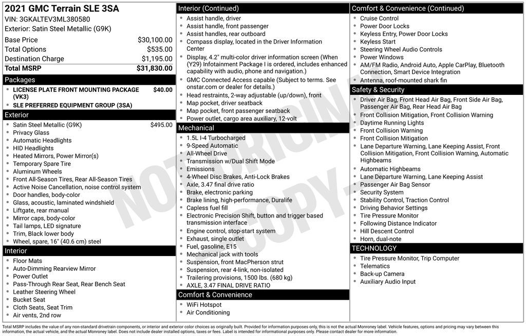 2021 GMC Terrain SLE OR