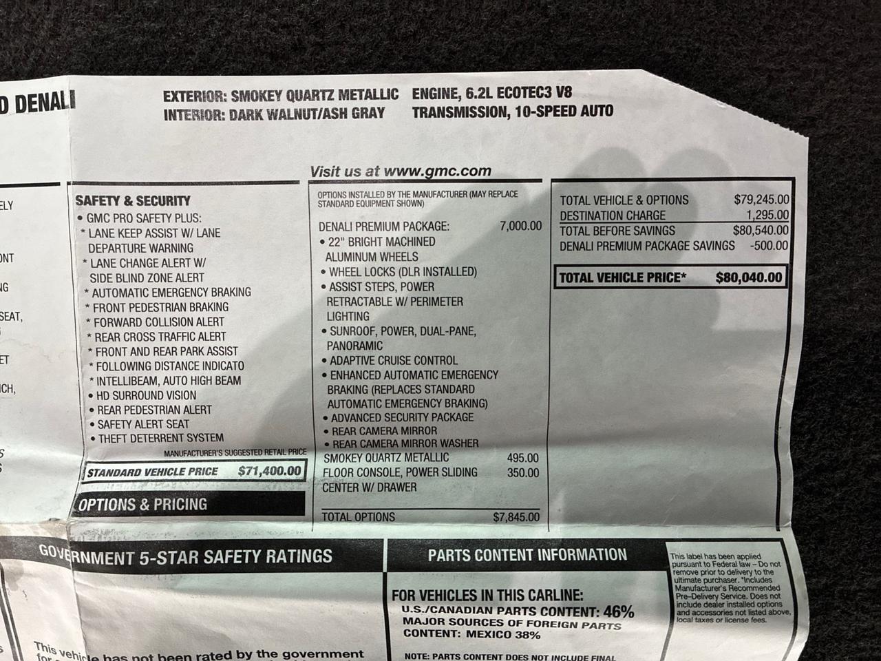 2021 GMC Yukon Denali, 4x4, Premium Pkg (Pano Roof, Power Boards, Adaptive Cruise), Power Center Consle Houston TX