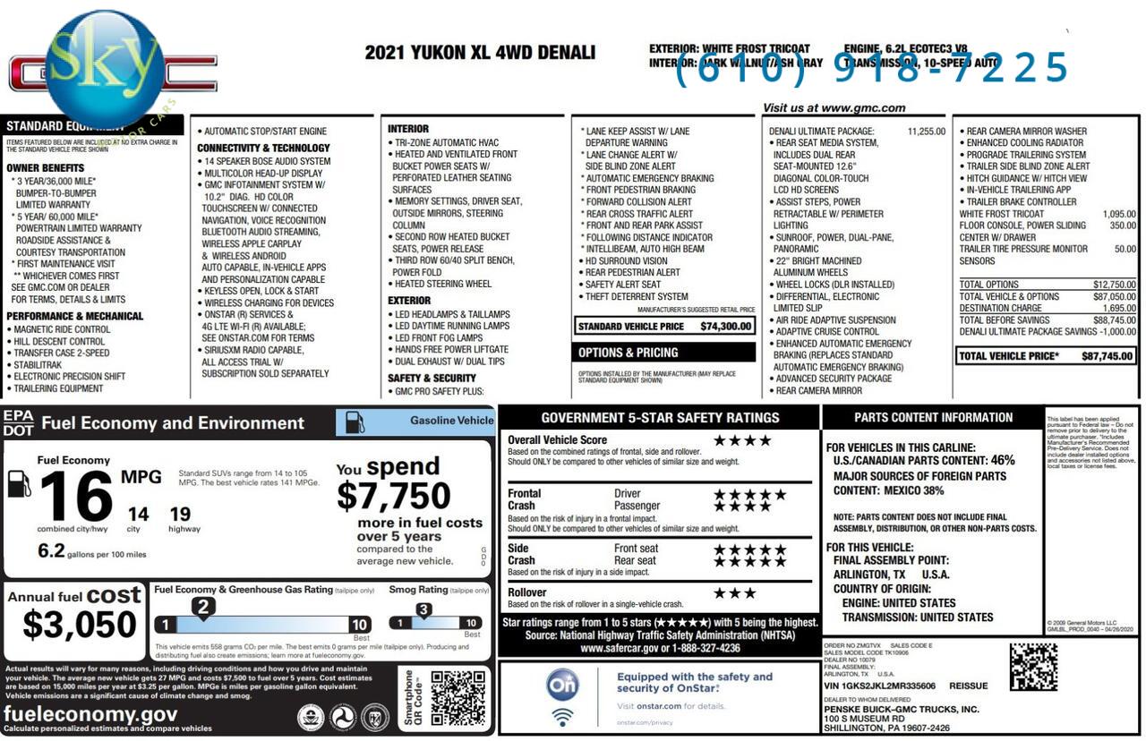 2021 GMC Yukon XL Denali ULTIMATE PACKAGE 7-PASSENGER