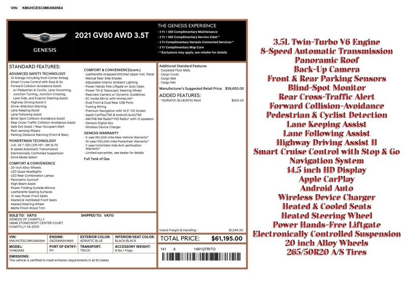 2021 Genesis GV80 3.5T AWD Arlington VA