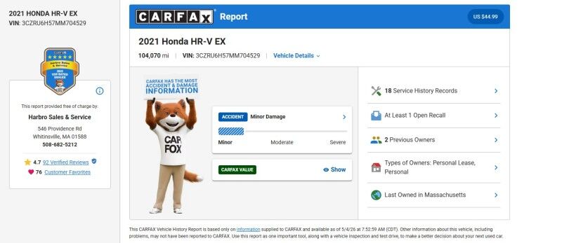 2021 Honda HR-V EX - LOCAL TRADE - WELL MAINTAINED Webster MA