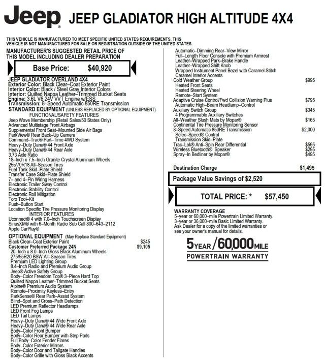 2021 Jeep Gladiator High Altitude 4X4 / Adaptive Cruise / Heated Seats! High Point NC
