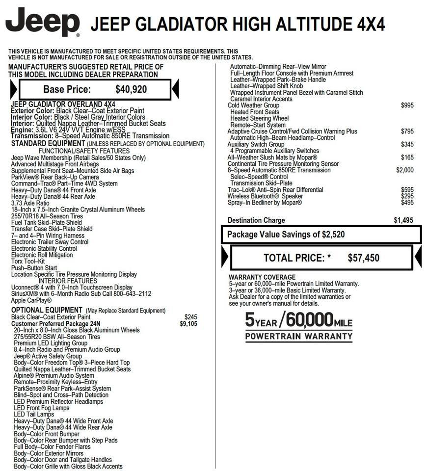 2021 Jeep Gladiator High Altitude 4X4 / Adaptive Cruise / Heated Seats! Lincolnton NC