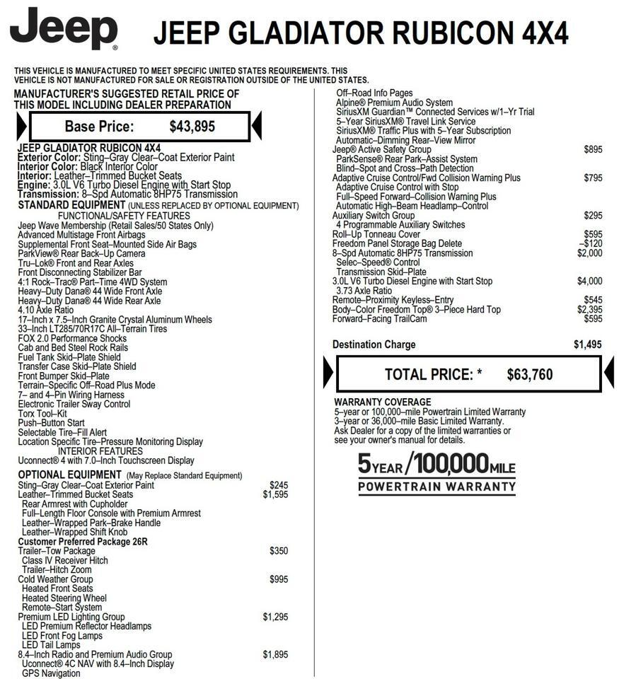 2021 Jeep Gladiator Rubicon 4X4 / Turbo Diesel / UPGRADES / Leather Seats! Lincolnton NC