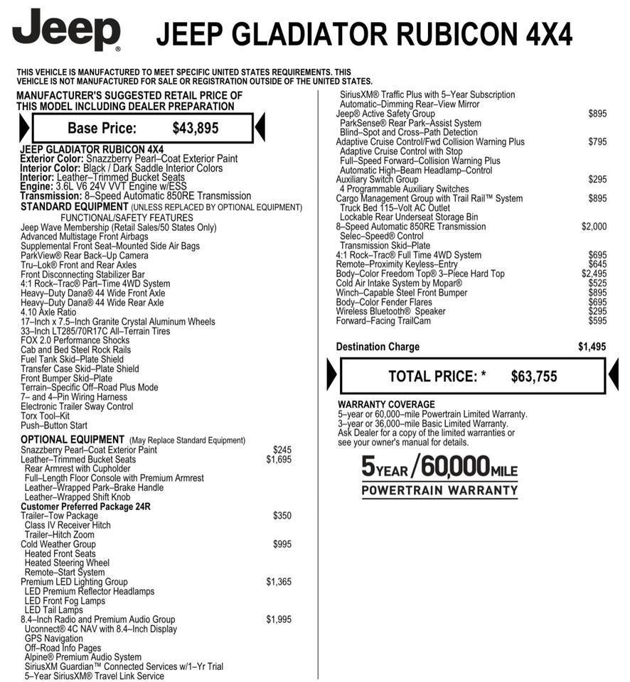 2021 Jeep Gladiator Rubicon 4X4 / Upgrades / Leather Heated Seats! Lincolnton NC