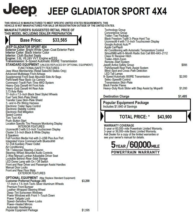 2021 Jeep Gladiator Sport S 4X4 / Popular Equipment Package / Safety Group! High Point NC
