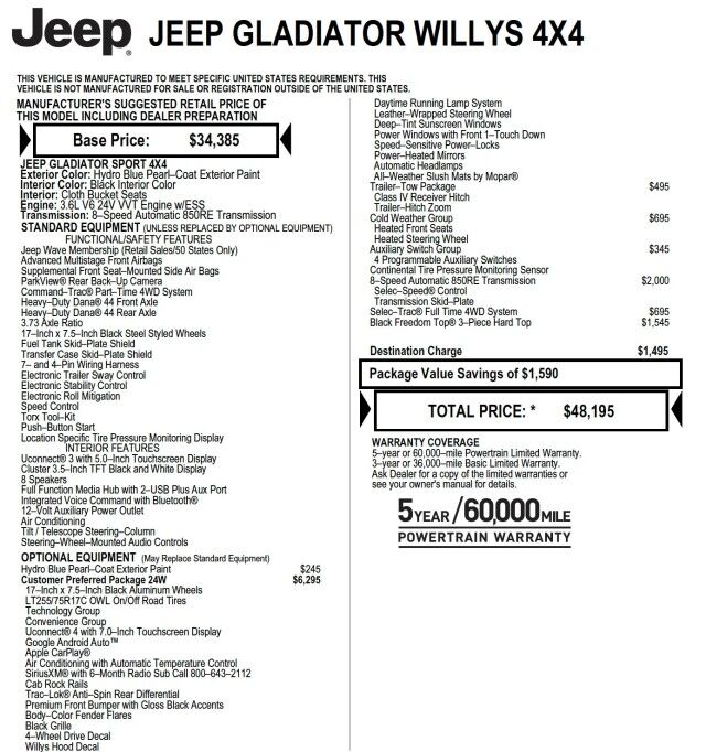 2021 Jeep Gladiator Willys 4X4 / Tow Package / Cold Weather Group! High Point NC