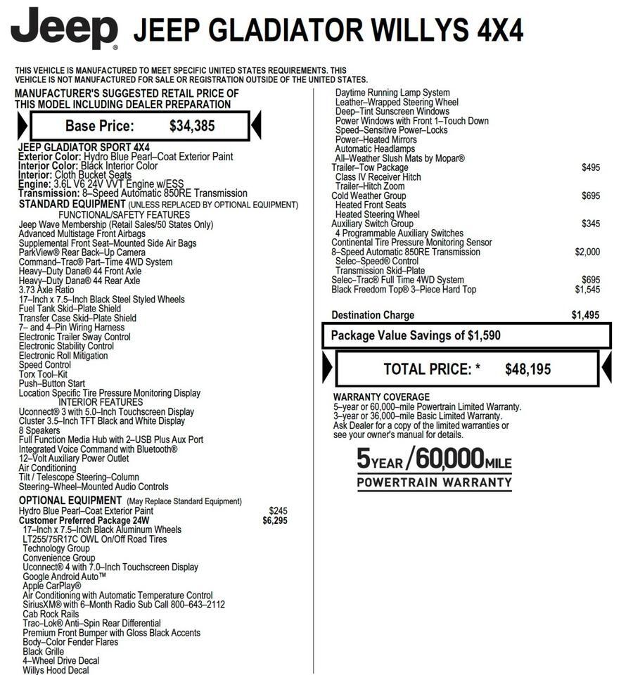 2021 Jeep Gladiator Willys 4X4 / Tow Package / Cold Weather Group! High Point NC