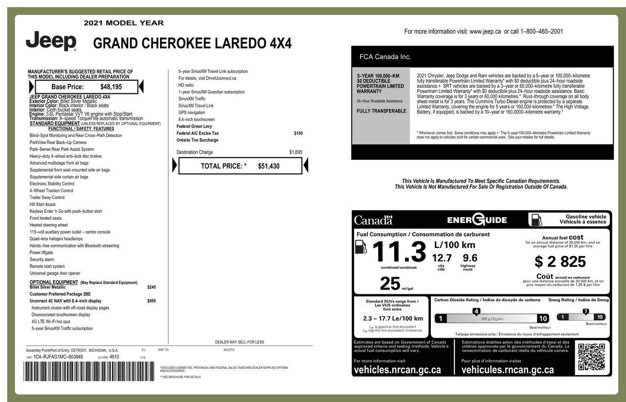 2021 Jeep Grand Cherokee 4x4 Laredo Nav BCam Red Deer AB
