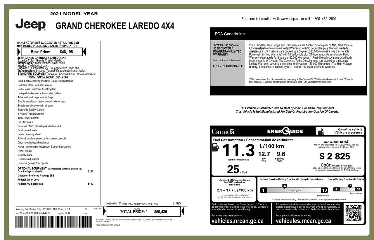 2021 Jeep Grand Cherokee 4x4 Laredo PSeat BCam Red Deer AB