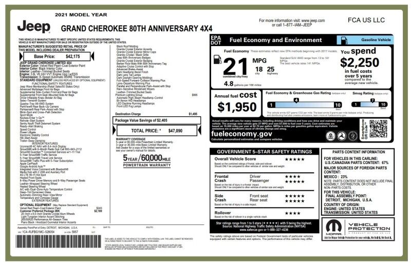 2021 Jeep Grand Cherokee 80th Anniversary - WELL MAINTAINED - NEW TIRES Webster MA