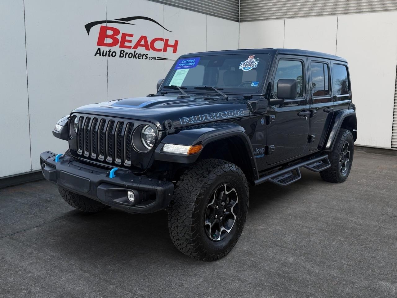 2021 Jeep Wrangler 4xe Unlimited Rubicon, APPLE CARPLAY/ANDROID AUTO, BACKUP CAMERA, HEATED SEATS, HEATED STEERING WHEEL, UNIVERSAL GARAGE DOOR OPENER, RUNNING BOARDS, POWER/HEATED MIRRORS, REMOTE START, TOW PACKAGE, ONLY 1 OWNER, CLEAN CARFAX!