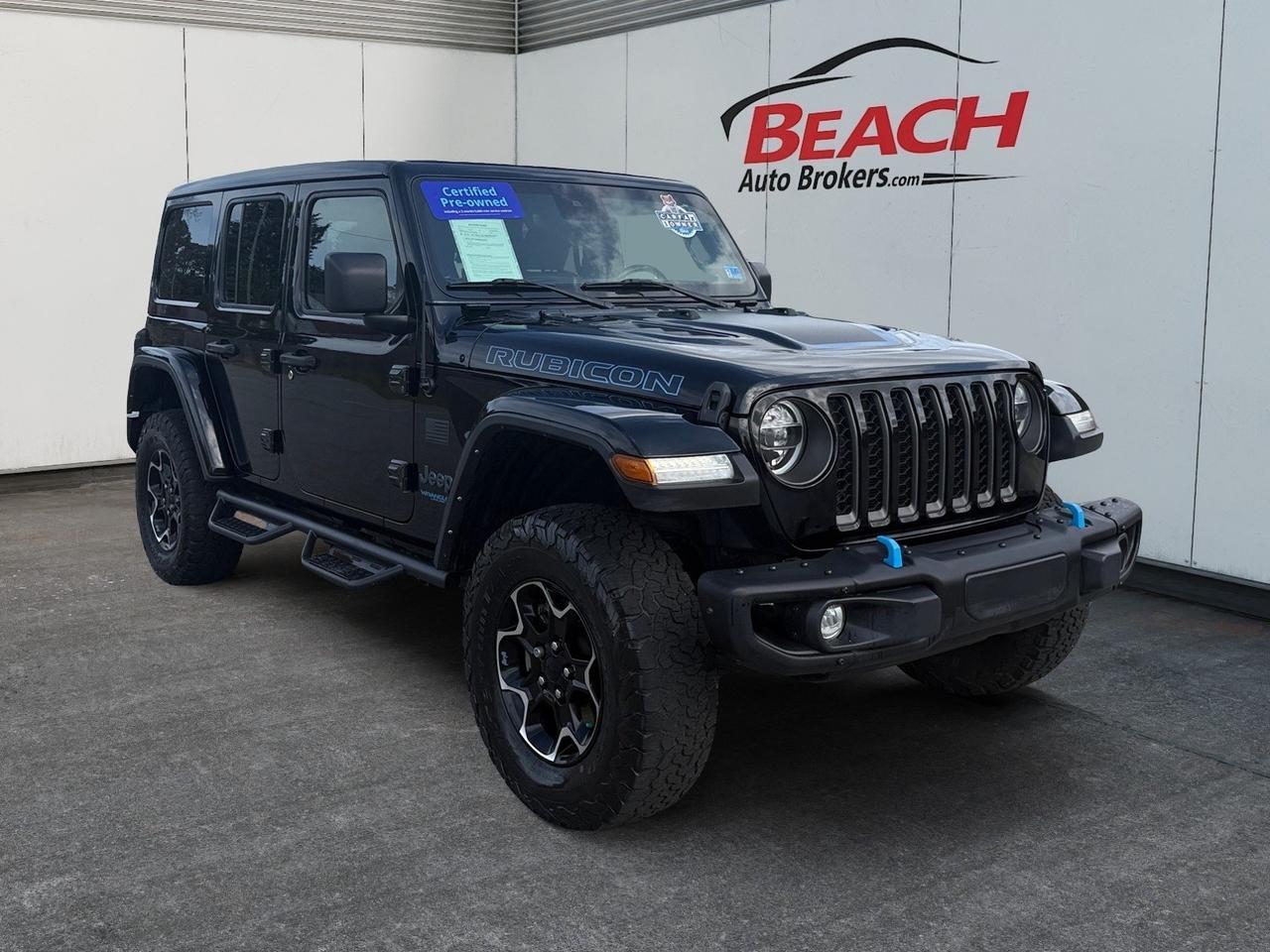 2021 Jeep Wrangler 4xe Unlimited Rubicon, APPLE CARPLAY/ANDROID AUTO, BACKUP CAMERA, HEATED SEATS, HEATED STEERING WHEEL, UNIVERSAL GARAGE DOOR OPENER, RUNNING BOARDS, POWER/HEATED MIRRORS, REMOTE START, TOW PACKAGE, ONLY 1 OWNER, CLEAN CARFAX!