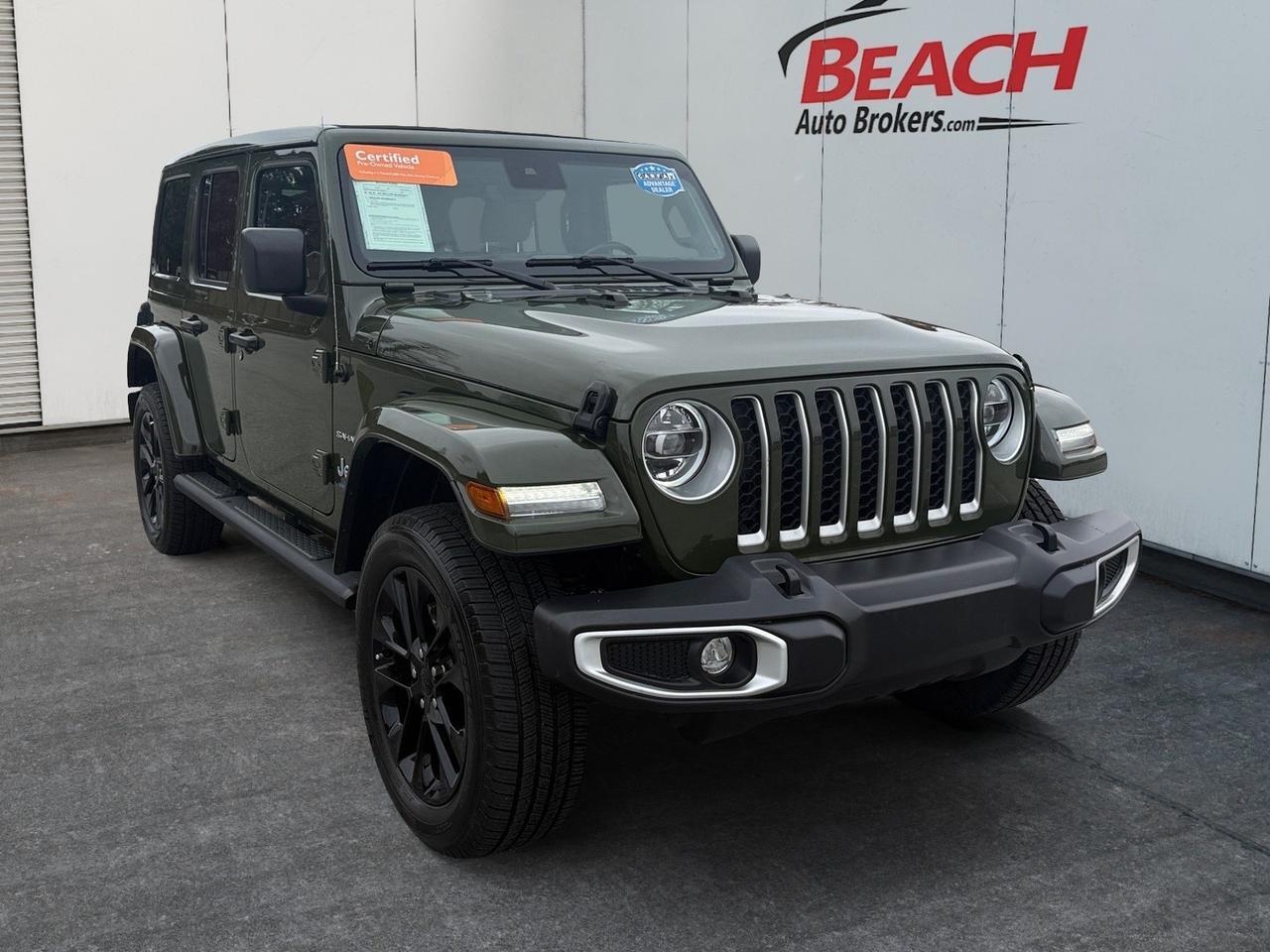 2021 Jeep Wrangler 4xe Unlimited Sahara, APPLE CARPLAY/ANDROID AUTO, ALPINE SPEAKERS, BACKUP CAMERA, POWER AND HEATED MIRRORS, HEATED SEATS, ONLY 1 OWNER, CLEAN CARFAX, COME AND TEST DRIVE TODAY! Norfolk VA