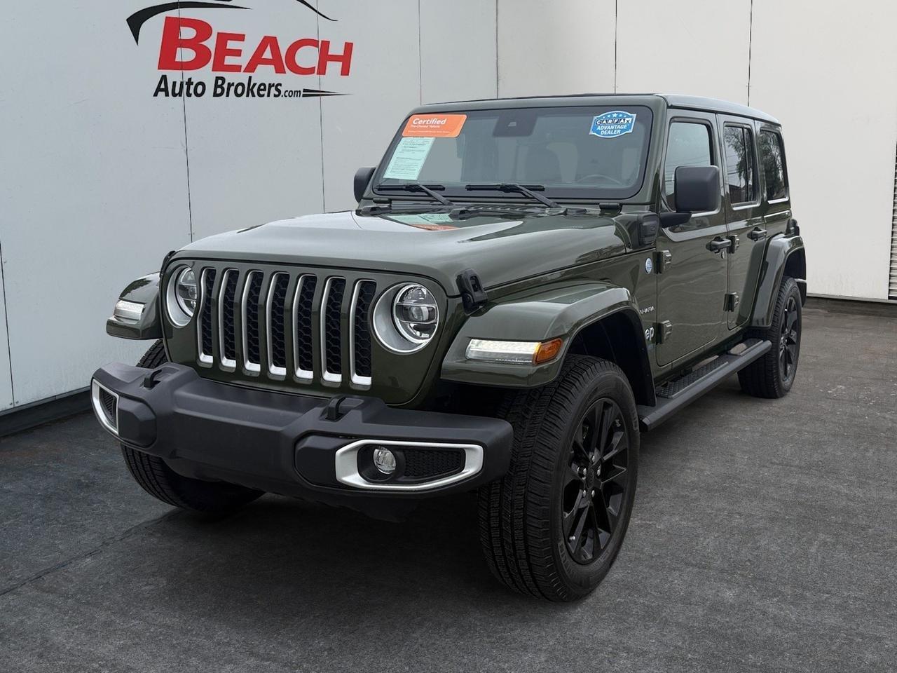 2021 Jeep Wrangler 4xe Unlimited Sahara, APPLE CARPLAY/ANDROID AUTO, ALPINE SPEAKERS, BACKUP CAMERA, POWER AND HEATED MIRRORS, HEATED SEATS, ONLY 1 OWNER, CLEAN CARFAX, COME AND TEST DRIVE TODAY!