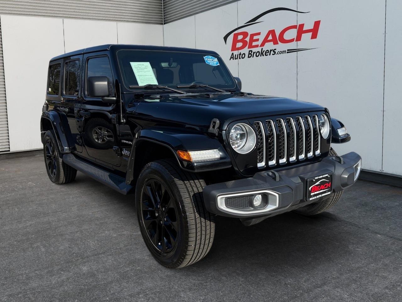 2021 Jeep Wrangler 4xe Unlimited Sahara, HEATED SEATS, HEATED STEERING WHEEL, RUNNING BOARDS, TOW HOOKS, BACKUP CAMERA, POWER AND HEATED MIRRORS, REMOTE START, APPLE CARPLAY/ANDROID AUTO, CLEAN CARFAX, ONLY 1 OWNER, GAS WHEN YOU WANT IT ELECTRIC WHEN YOU NEED IT!