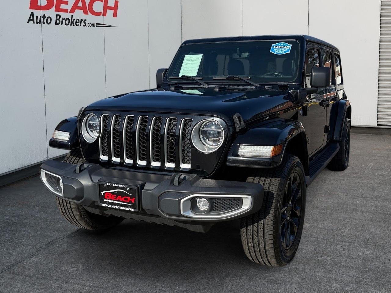 2021 Jeep Wrangler 4xe Unlimited Sahara, HEATED SEATS, HEATED STEERING WHEEL, RUNNING BOARDS, TOW HOOKS, BACKUP CAMERA, POWER AND HEATED MIRRORS, REMOTE START, APPLE CARPLAY/ANDROID AUTO, CLEAN CARFAX, ONLY 1 OWNER, GAS WHEN YOU WANT IT ELECTRIC WHEN YOU NEED IT!
