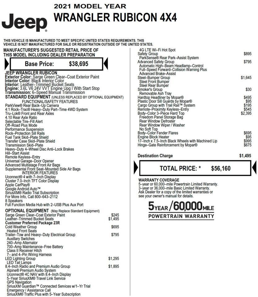 2021 Jeep Wrangler Rubicon 4X4 / UPGRADES / Steel Bumper Group! Lincolnton NC