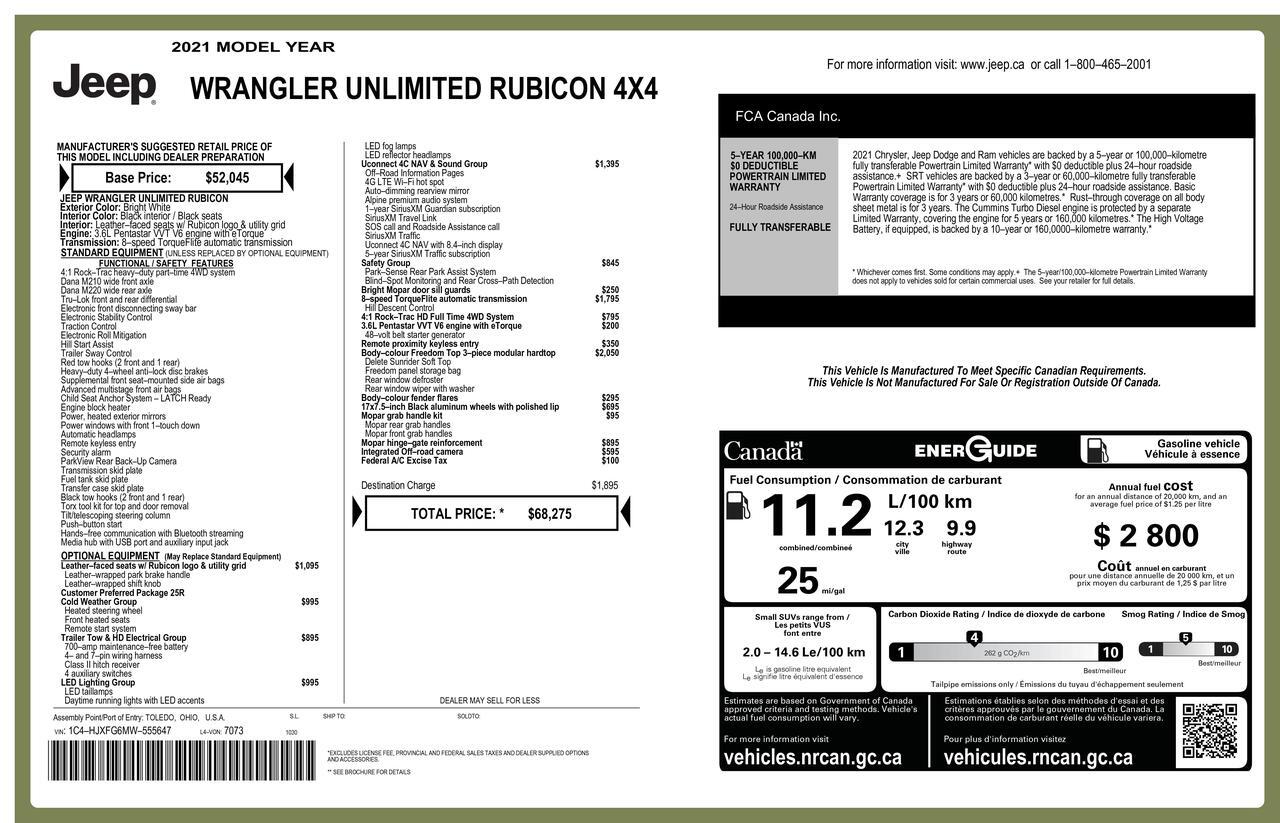 2021 Jeep Wrangler Unlimited 4x4 Rubicon Leather Nav BCam Red Deer AB